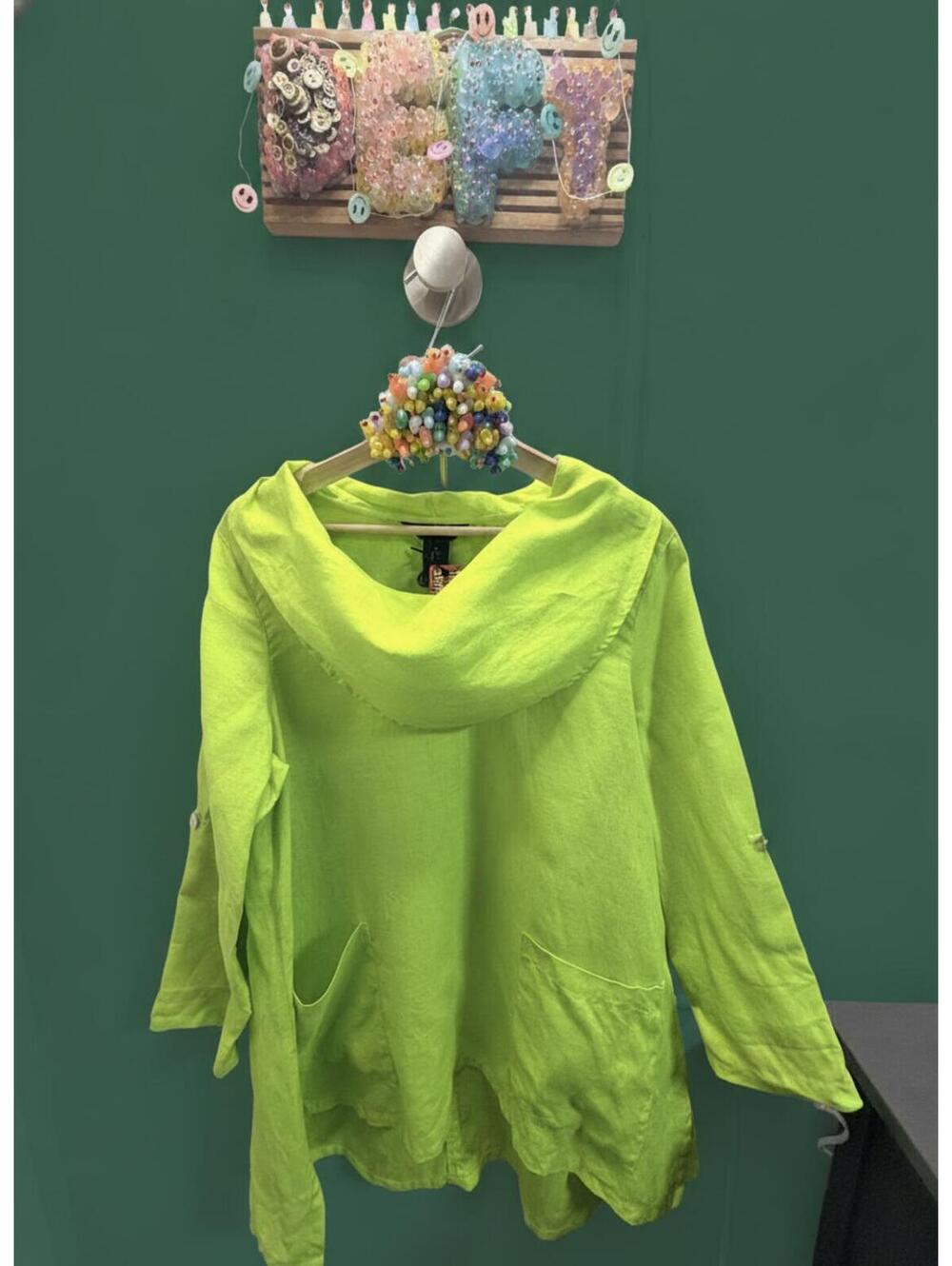Lime Green Cozy Tunic linen shirt dress with Pockets